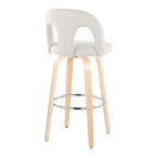 Ava Upholstered 30" Fixed-Height Barstool - Set of 2 - Natural Wood, Snow White Fabric, Chrome Metal