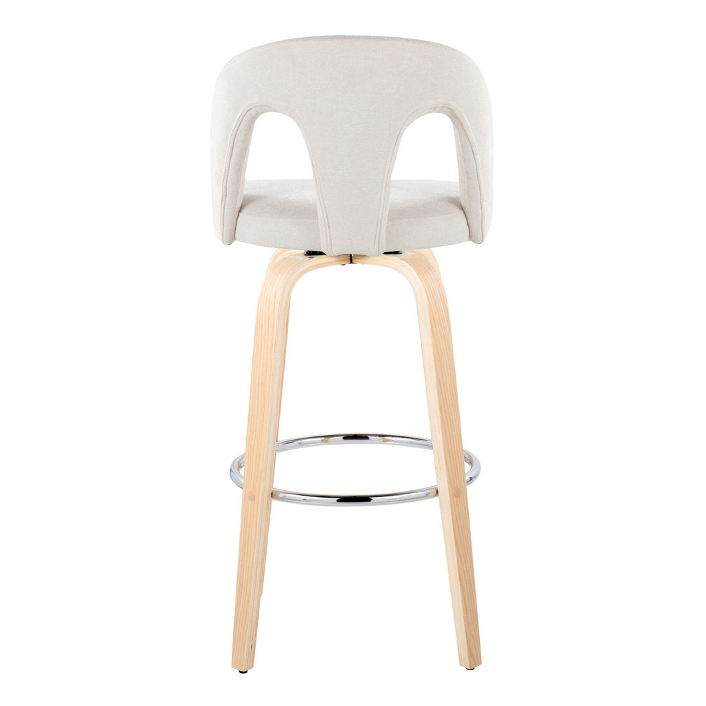 Ava Upholstered 30" Fixed-Height Barstool - Set of 2 - Natural Wood, Snow White Fabric, Chrome Metal