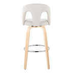 Ava Upholstered 30" Fixed-Height Barstool - Set of 2 - Natural Wood, Snow White Fabric, Chrome Metal