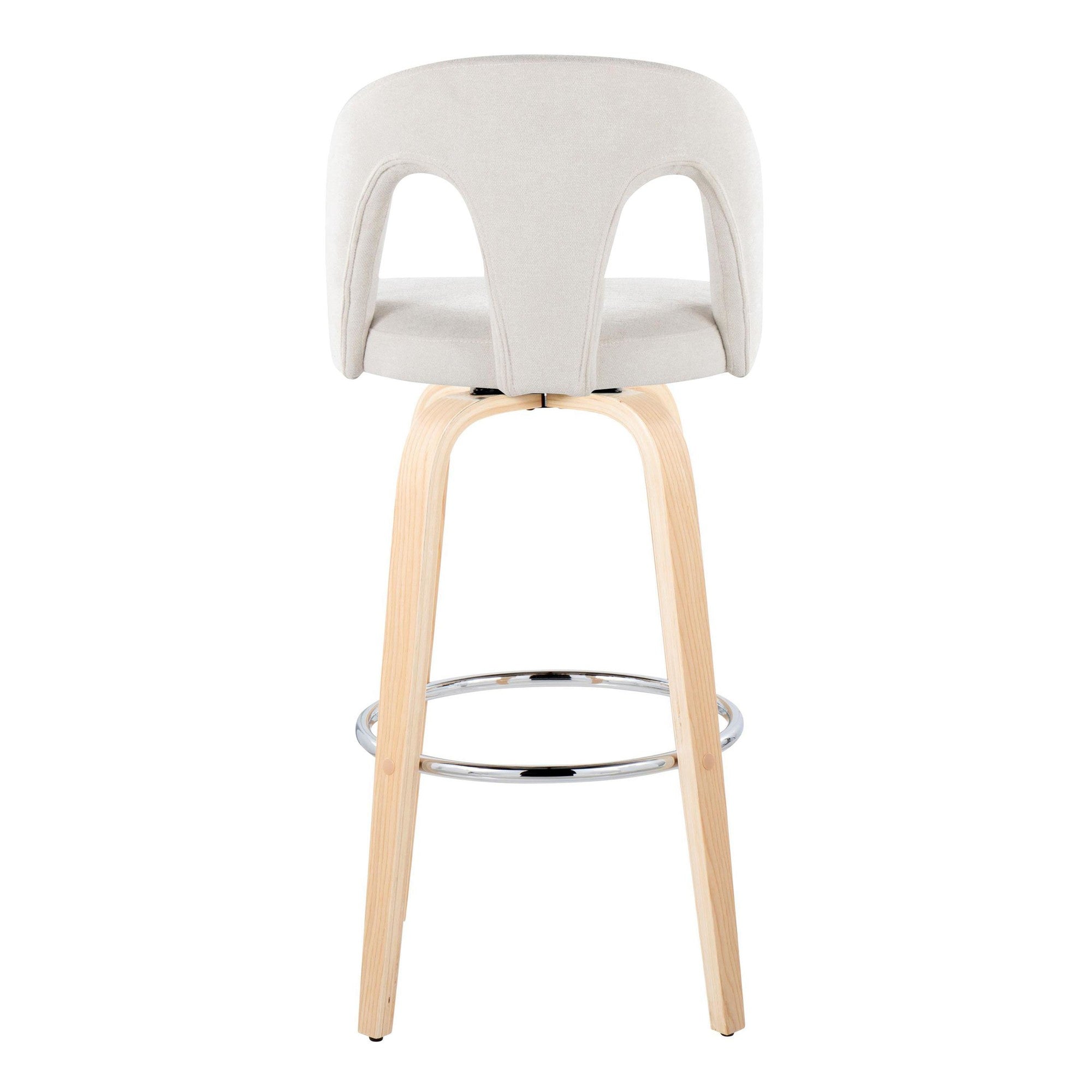 Ava Upholstered 30" Fixed-Height Barstool - Set of 2 - Natural Wood, Snow White Fabric, Chrome Metal