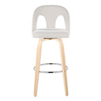Ava Upholstered 30" Fixed-Height Barstool - Set of 2 - Natural Wood, Snow White Fabric, Chrome Metal
