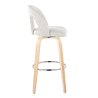 Ava Upholstered 30" Fixed-Height Barstool - Set of 2 - Natural Wood, Snow White Fabric, Chrome Metal