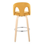 Ava Upholstered 30" Fixed-Height Barstool - Set of 2 - Natural Wood, Yellow Fabric, Chrome Metal
