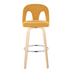 Ava Upholstered 30" Fixed-Height Barstool - Set of 2 - Natural Wood, Yellow Fabric, Chrome Metal