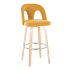 Ava Upholstered 30" Fixed-Height Barstool - Set of 2 - Natural Wood, Yellow Fabric, Chrome Metal