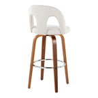 Ava Upholstered 30" Fixed-Height Barstool - Set of 2 - Walnut Wood, Snow White Fabric, Chrome Metal