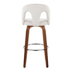 Ava Upholstered 30" Fixed-Height Barstool - Set of 2 - Walnut Wood, Snow White Fabric, Chrome Metal