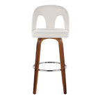 Ava Upholstered 30" Fixed-Height Barstool - Set of 2 - Walnut Wood, Snow White Fabric, Chrome Metal