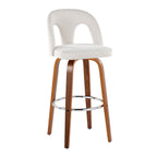 Ava Upholstered 30" Fixed-Height Barstool - Set of 2 - Walnut Wood, Snow White Fabric, Chrome Metal