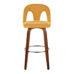 Ava Upholstered 30" Fixed-Height Barstool - Set of 2 - Walnut Wood, Yellow Fabric, Chrome Metal