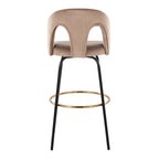 Ava Upholstered 30" Fixed-Height Barstool - Set of 2 - Black Metal, Taupe Velvet, Gold Metal