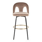 Ava Upholstered 30" Fixed-Height Barstool - Set of 2 - Black Metal, Taupe Velvet, Gold Metal
