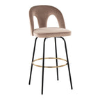Ava Upholstered 30" Fixed-Height Barstool - Set of 2 - Black Metal, Taupe Velvet, Gold Metal