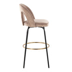 Ava Upholstered 30" Fixed-Height Barstool - Set of 2 - Black Metal, Taupe Velvet, Gold Metal
