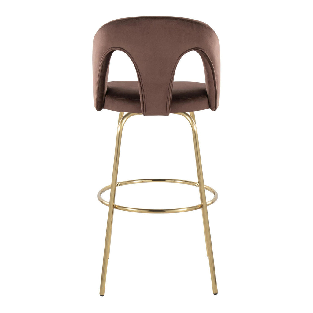 Ava Upholstered 30" Fixed-Height Barstool - Set of 2 - Gold Metal, Espresso Velvet