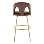 Ava Upholstered 30" Fixed-Height Barstool - Set of 2 - Gold Metal, Espresso Velvet