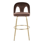 Ava Upholstered 30" Fixed-Height Barstool - Set of 2 - Gold Metal, Espresso Velvet