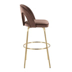 Ava Upholstered 30" Fixed-Height Barstool - Set of 2 - Gold Metal, Espresso Velvet