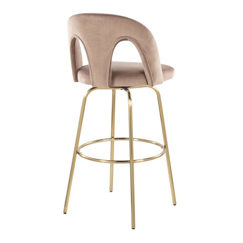 Ava Upholstered 30" Fixed-Height Barstool - Set of 2 - Gold Metal, Taupe Velvet
