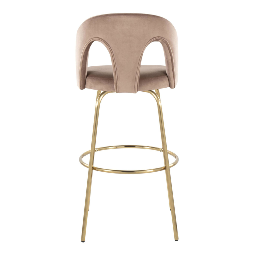 Ava Upholstered 30" Fixed-Height Barstool - Set of 2 - Gold Metal, Taupe Velvet