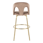 Ava Upholstered 30" Fixed-Height Barstool - Set of 2 - Gold Metal, Taupe Velvet