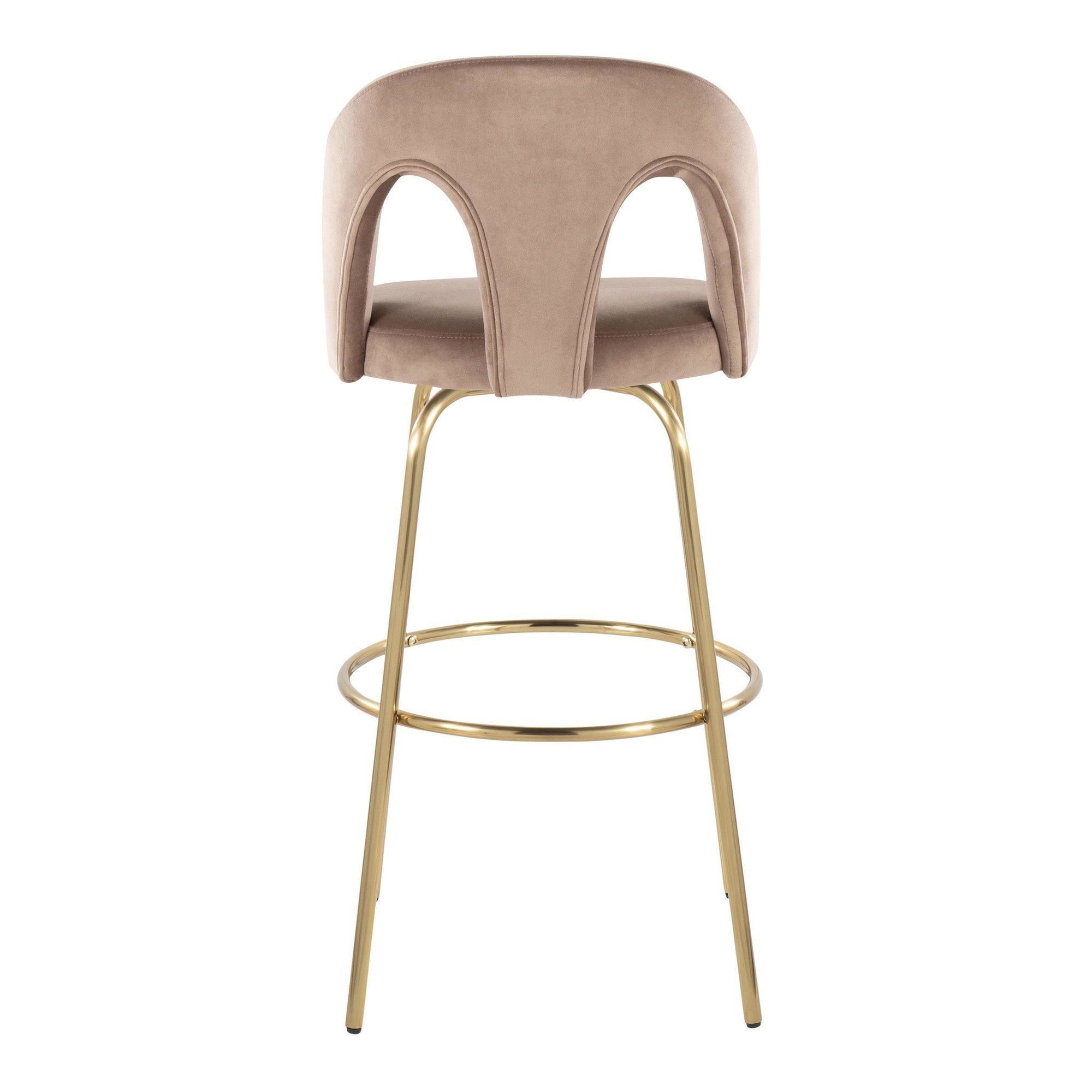 Ava Upholstered 30" Fixed-Height Barstool - Set of 2 - Gold Metal, Taupe Velvet