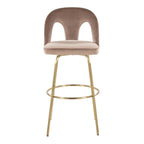 Ava Upholstered 30" Fixed-Height Barstool - Set of 2 - Gold Metal, Taupe Velvet