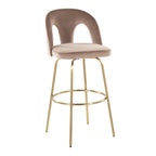 Ava Upholstered 30" Fixed-Height Barstool - Set of 2 - Gold Metal, Taupe Velvet