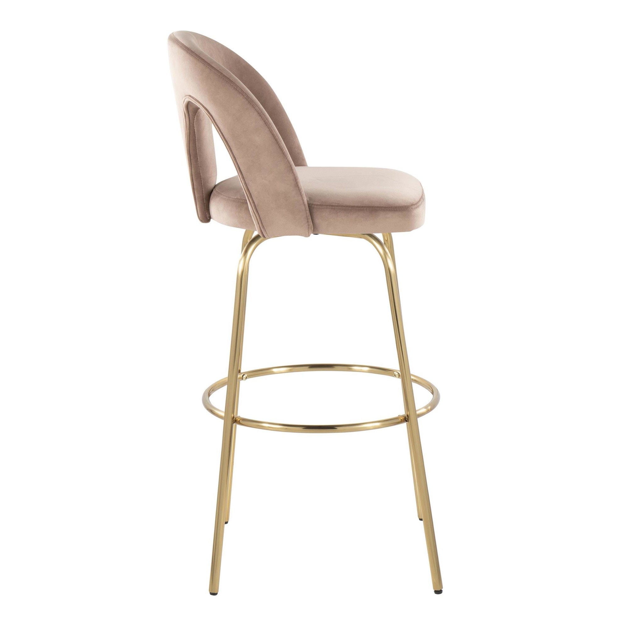 Ava Upholstered 30" Fixed-Height Barstool - Set of 2 - Gold Metal, Taupe Velvet