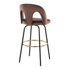 Ava Upholstered 30" Fixed-Height Barstool - Set of 2 - Black Metal, Espresso Velvet, Gold Metal