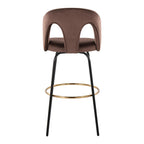 Ava Upholstered 30" Fixed-Height Barstool - Set of 2 - Black Metal, Espresso Velvet, Gold Metal