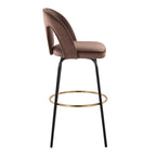 Ava Upholstered 30" Fixed-Height Barstool - Set of 2 - Black Metal, Espresso Velvet, Gold Metal