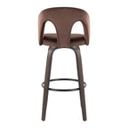 Ava Upholstered 30" Fixed-Height Barstool - Set of 2 - Walnut Glazed Wood, Espresso Velvet, Black Metal