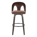 Ava Upholstered 30" Fixed-Height Barstool - Set of 2 - Walnut Glazed Wood, Espresso Velvet, Black Metal