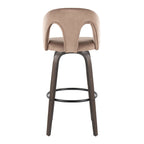 Ava Upholstered 30" Fixed-Height Barstool - Set of 2 - Walnut Glazed Wood, Taupe Velvet, Black Metal