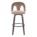 Ava Upholstered 30" Fixed-Height Barstool - Set of 2 - Walnut Glazed Wood, Taupe Velvet, Black Metal
