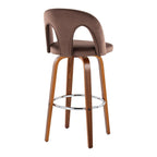 Ava Upholstered 30" Fixed-Height Barstool - Set of 2 - Walnut Wood, Espresso Velvet, Chrome Metal