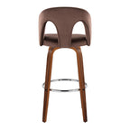 Ava Upholstered 30" Fixed-Height Barstool - Set of 2 - Walnut Wood, Espresso Velvet, Chrome Metal
