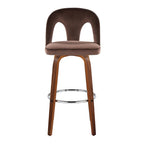 Ava Upholstered 30" Fixed-Height Barstool - Set of 2 - Walnut Wood, Espresso Velvet, Chrome Metal