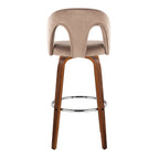 Ava Upholstered 30" Fixed-Height Barstool - Set of 2 - Walnut Wood, Taupe Velvet, Chrome Metal