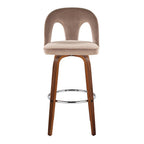 Ava Upholstered 30" Fixed-Height Barstool - Set of 2 - Walnut Wood, Taupe Velvet, Chrome Metal