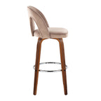 Ava Upholstered 30" Fixed-Height Barstool - Set of 2 - Walnut Wood, Taupe Velvet, Chrome Metal