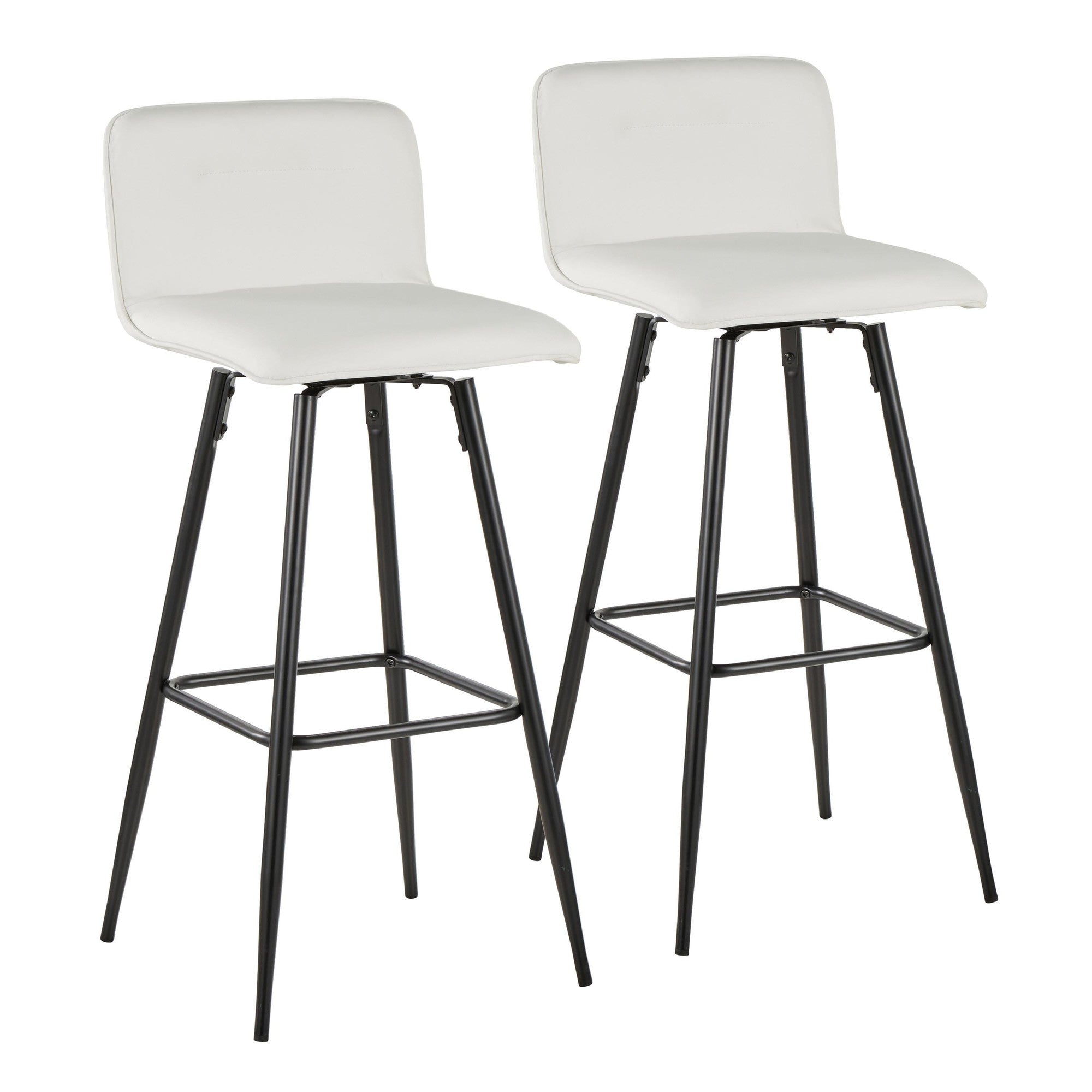 Casper 30" Fixed-Height Barstool - Set of 2 - Black Metal, White PU