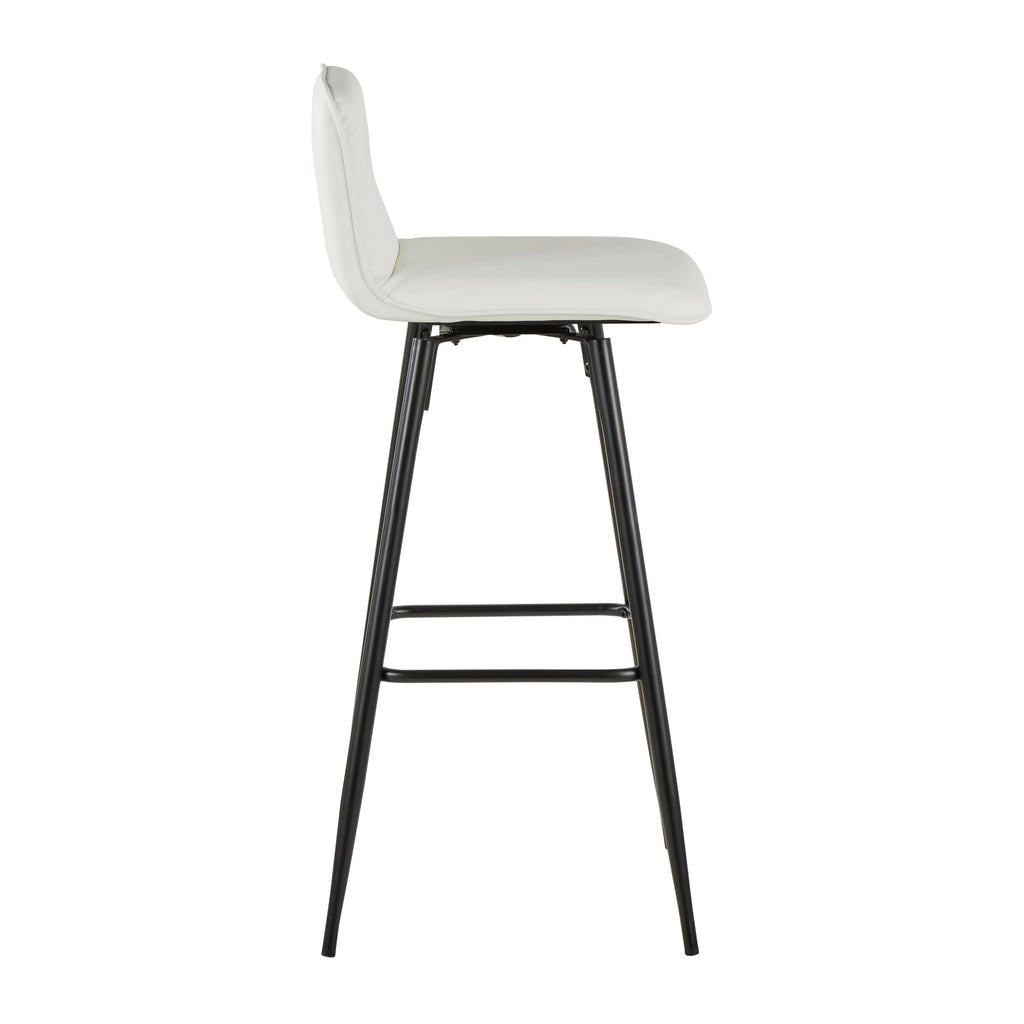 Casper 30" Fixed-Height Barstool - Set of 2 - Black Metal, White PU