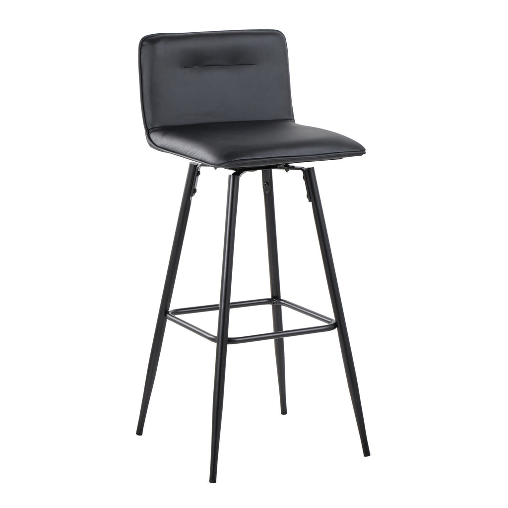 Casper 30" Fixed-Height Barstool - Set of 2 - Black Metal, Black PU