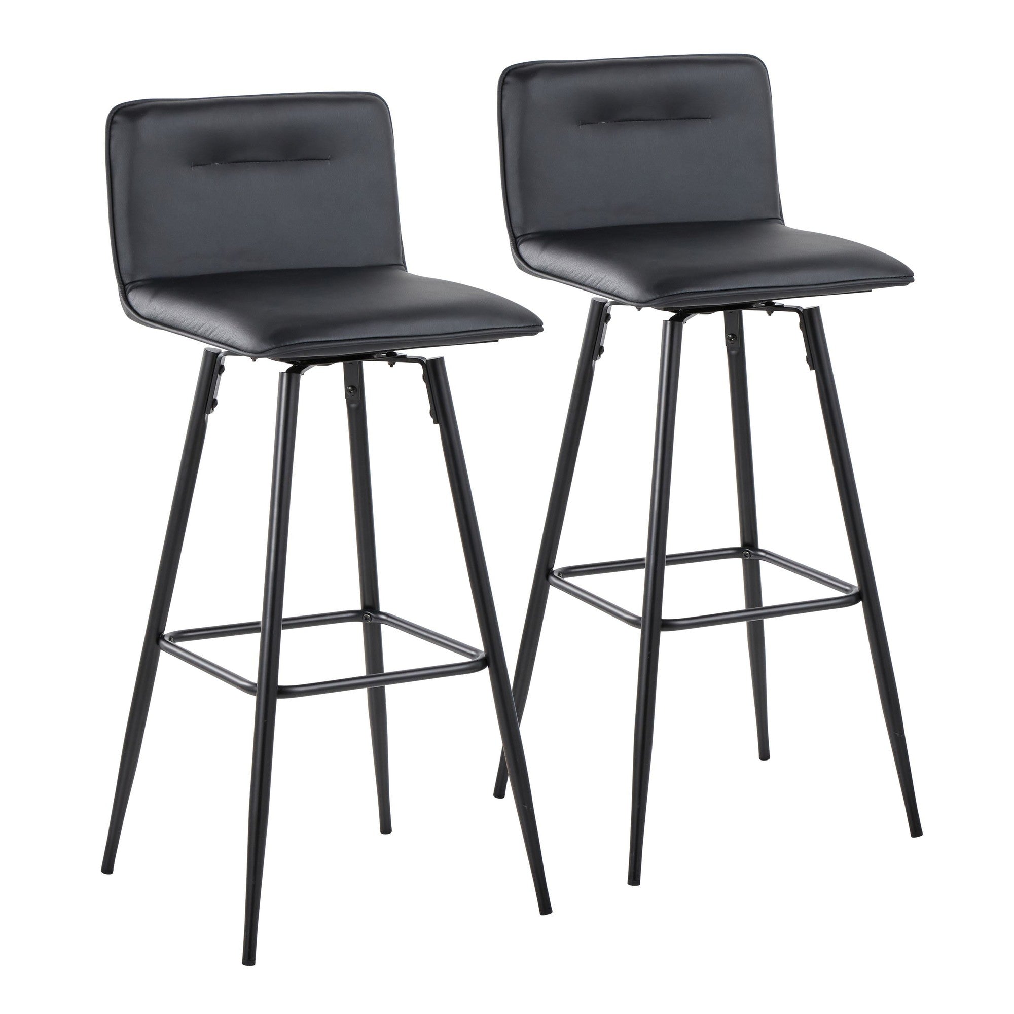 Casper 30" Fixed-Height Barstool - Set of 2 - Black Metal, Black PU
