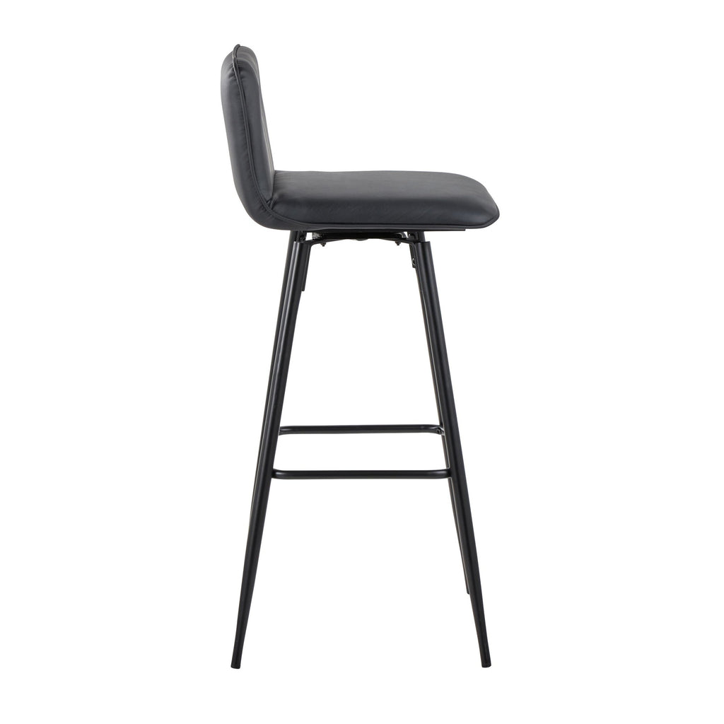 Casper 30" Fixed-Height Barstool - Set of 2 - Black Metal, Black PU
