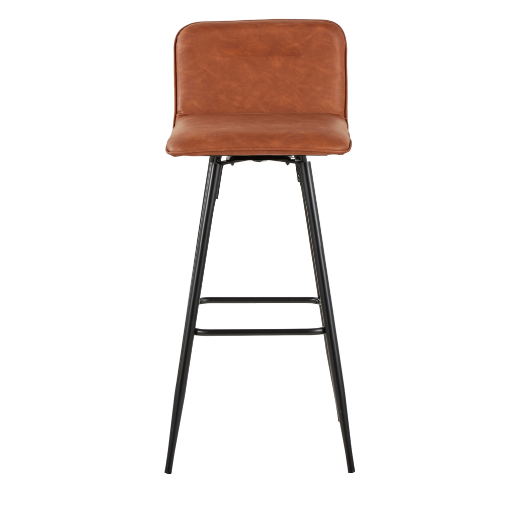 Casper 30" Fixed-Height Barstool - Set of 2 - Black Metal, Camel PU