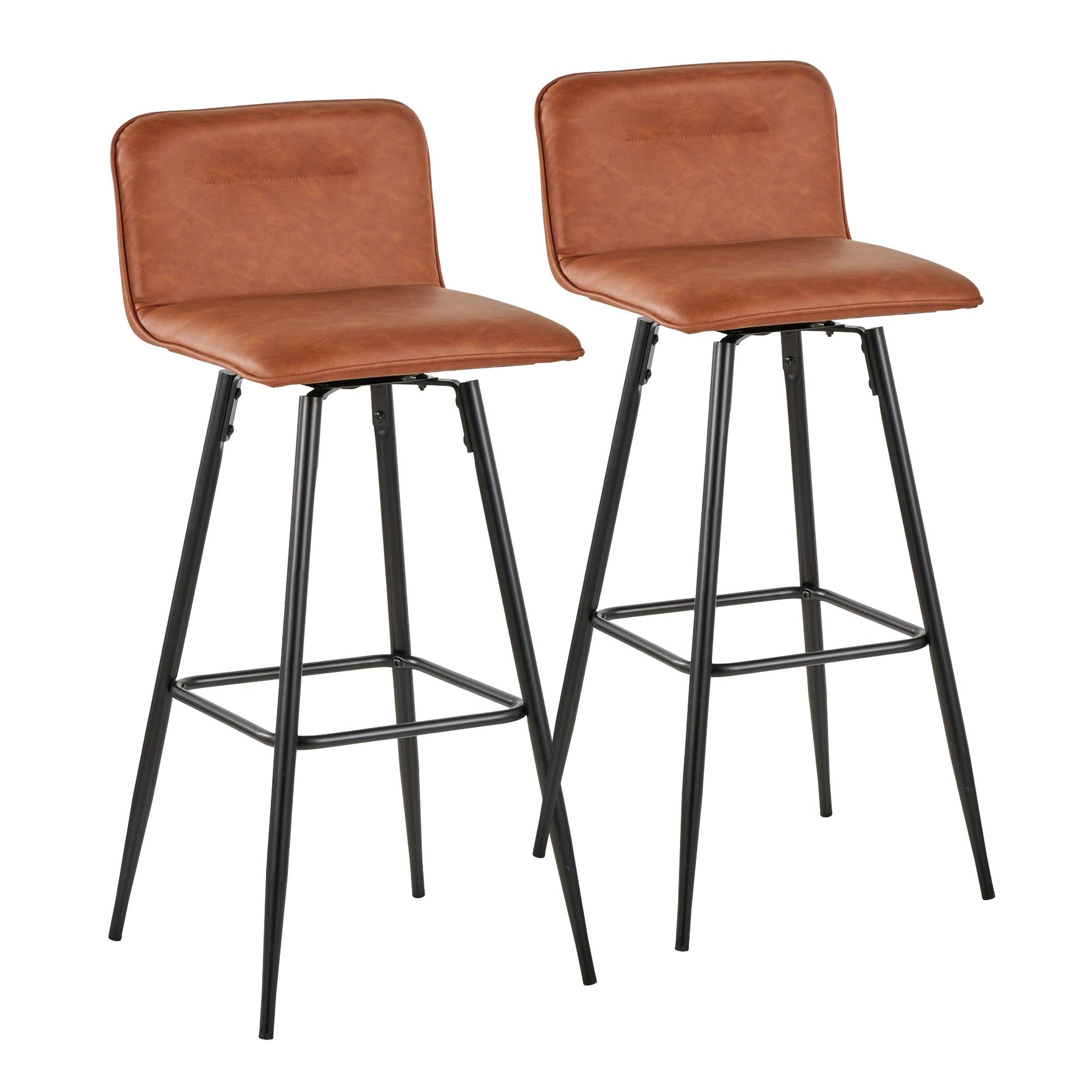 Casper 30" Fixed-Height Barstool - Set of 2 - Black Metal, Camel PU