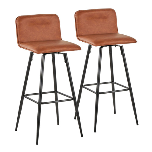 Casper 30" Fixed-Height Barstool - Set of 2 - Black Metal, Camel PU